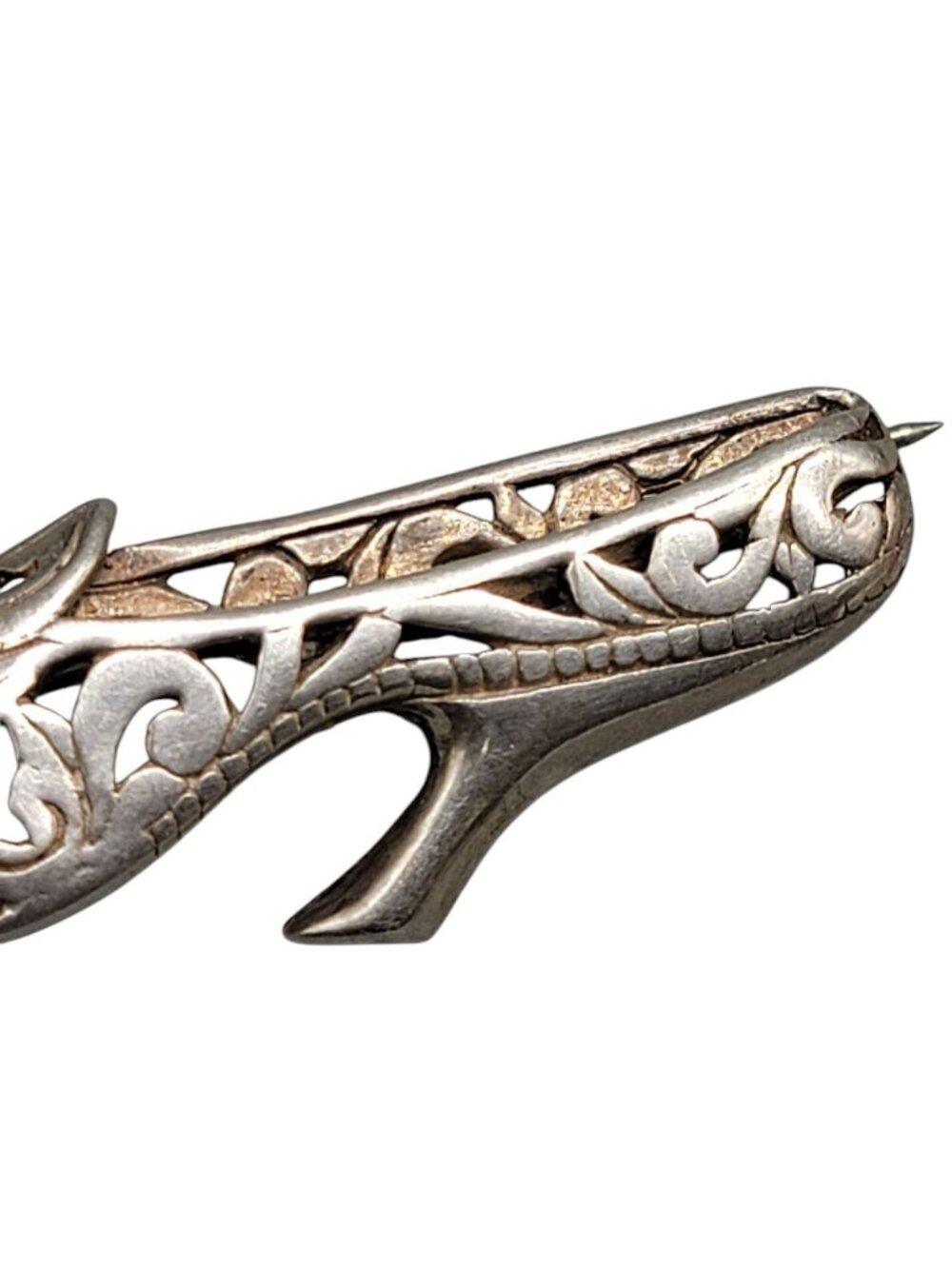 Jezlaine Sterling Silver Vintage High Heel Brooch Open 925 Metal Work 1940s - Picture 7 of 9